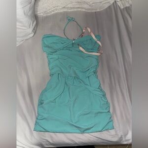Oh Polly Teal Halter Dress